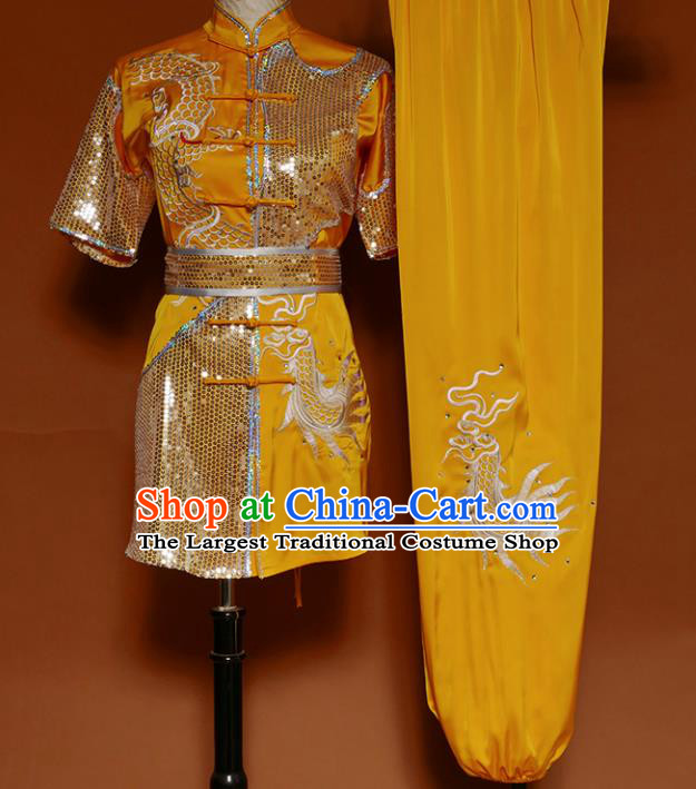 Top Kung Fu Competition Costume Group Martial Arts Gongfu Training Yellow Uniform for Men