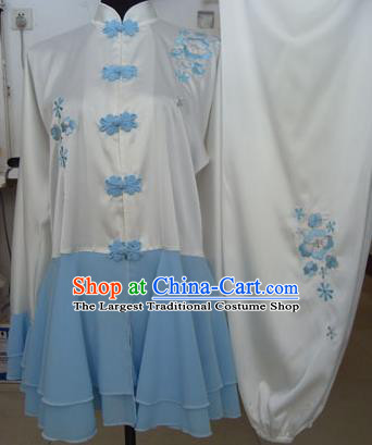 Chinese Traditional Tai Chi Embroidered Blue Uniform Kung Fu Group Competition Costume for Women