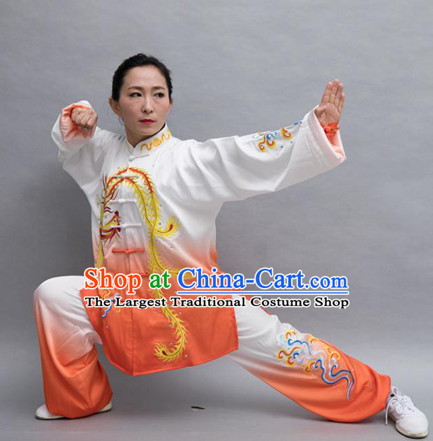 Top Group Kung Fu Costume Tai Ji Training Embroidered Phoenix Orange Uniform Clothing for Women