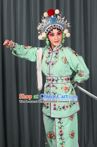 Professional Chinese Traditional Beijing Opera Blues Magic Warriors Green Costume for Adults