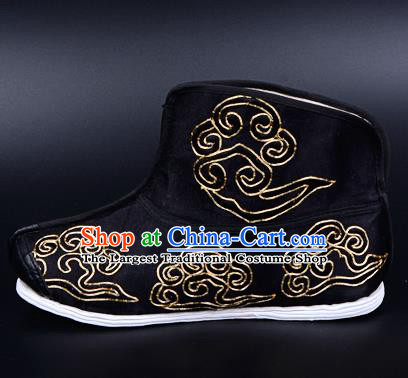 Professional Chinese Beijing Opera Takefu Shoes Ancient Traditional Black Embroidered Boots for Men