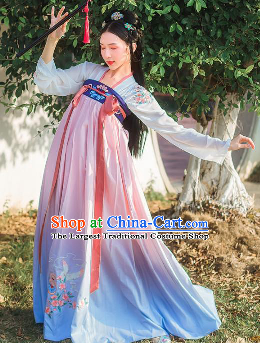 Chinese Ancient Embroidered Hanfu Dress Tang Dynasty Princess Traditional Historical Costume for Women