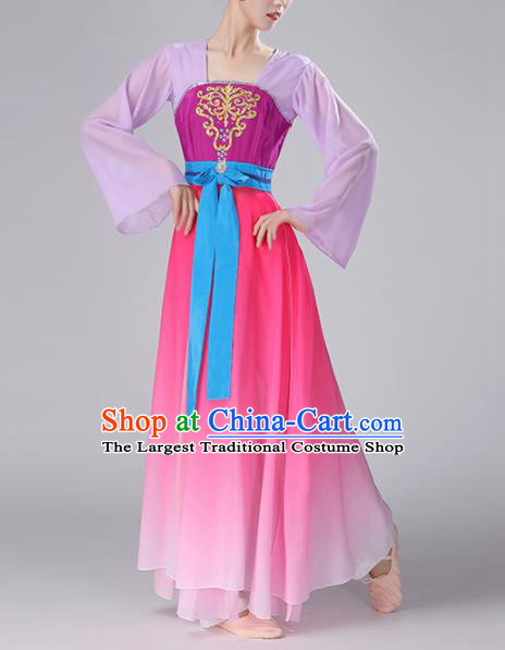 Chinese Traditional Stage Performance Classical Dance Costume Umbrella Dance Rosy Dress for Women