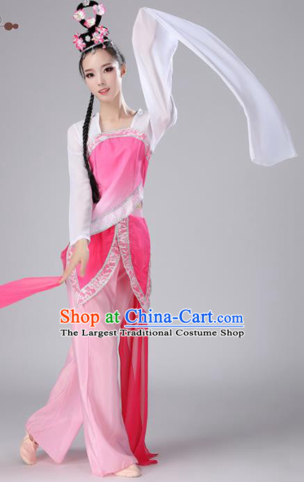 Chinese Traditional Stage Performance Folk Dance Costume National Fan Dance Pink Clothing for Women