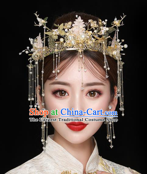 Chinese Ancient Handmade Phoenix Coronet Bride Hairpins Traditional Classical Wedding Hair Accessories for Women