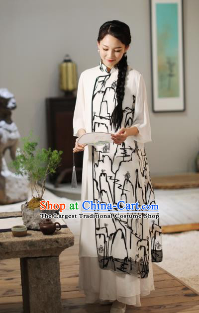 Chinese National Costume Traditional Classical Cheongsam White Qipao Dress for Women