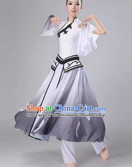 Chinese Traditional Stage Performance Costume Classical Dance Umbrella Dance Gradient Grey Dress for Women