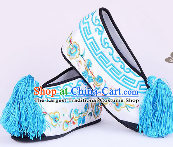 Professional Chinese Beijing Opera Actress Shoes Ancient Princess White Embroidered Shoes for Women