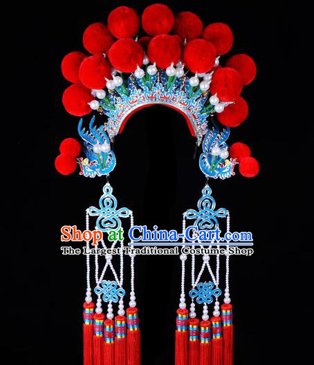 Chinese Beijing Opera Imperial Consort Hair Accessories Ancient Palace Red Phoenix Coronet for Women