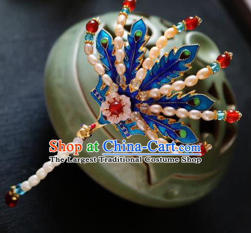 Chinese Ancient Handmade Cloisonne Phoenix Pearls Hair Crown Hairpins Traditional Classical Hair Accessories for Women