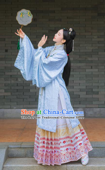 Chinese Traditional Ming Dynasty Historical Costume Ancient Palace Princess Blouse and Horse Face Skirt Complete Set