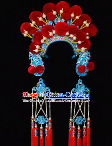 Chinese Beijing Opera Blues Hair Accessories Ancient Female General Phoenix Coronet for Women