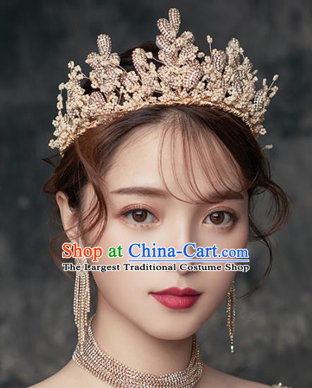 Top Grade Handmade Wedding Golden Royal Crown Bride Zircon Hair Accessories for Women