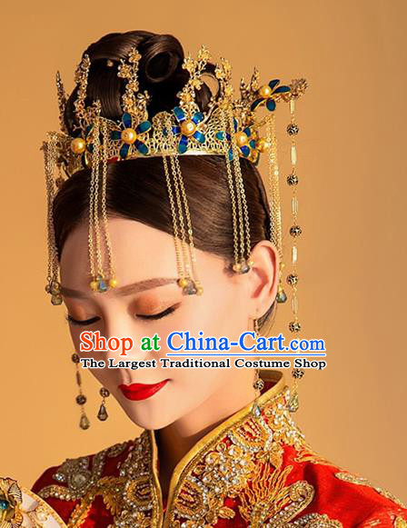 Chinese Ancient Handmade Bride Hairpins Traditional Phoenix Coronet Classical Wedding Hair Accessories for Women