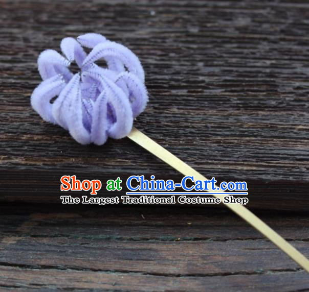 Top Grade Chinese Ancient Palace Queen Lilac Velvet Chrysanthemum Hairpins Traditional Hair Accessories Headdress for Women