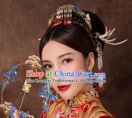 Chinese Ancient Palace Beads Phoenix Hairpins Traditional Hair Accessories Headdress for Women