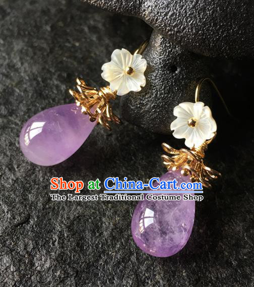 Top Grade Chinese Handmade Amethyst Earrings Traditional Bride Ear Accessories for Women