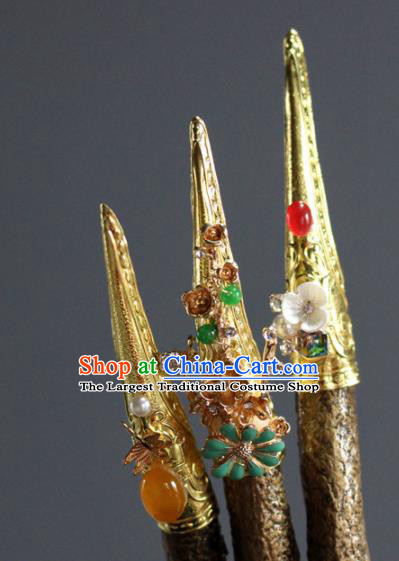 Chinese Handmade Golden Nail Wrap Traditional Ancient Palace Lady Fingerstalls for Women