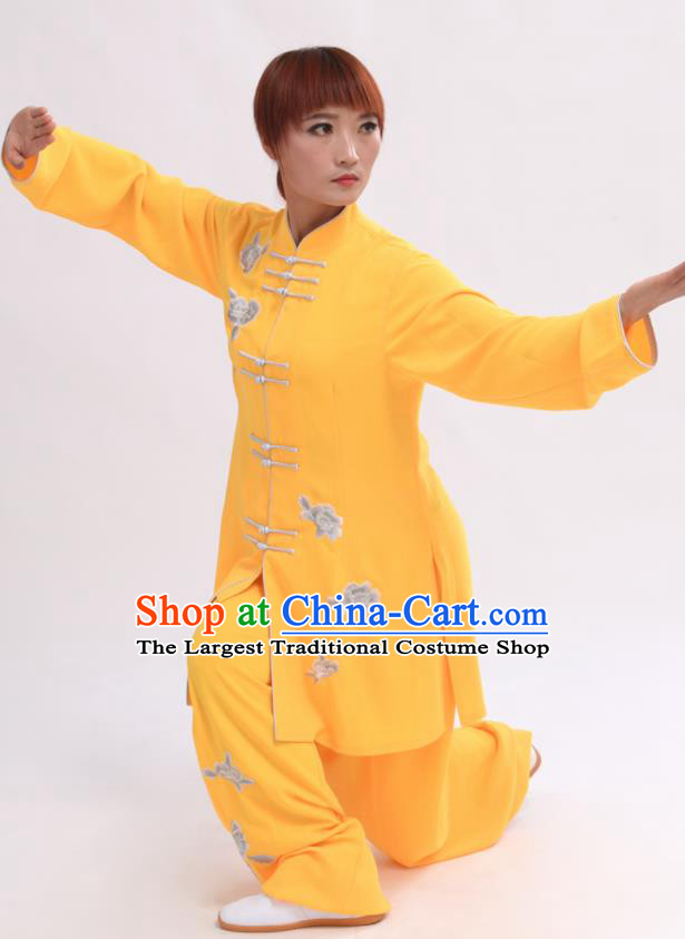 Chinese Traditional Tai Chi Yellow Costume Martial Arts Tai Ji Competition Clothing for Women