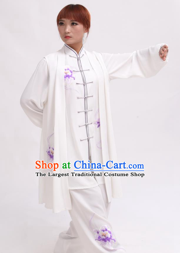 Chinese Traditional Tai Chi Printing Purple Peony Costume Martial Arts Tai Ji Competition Clothing for Women