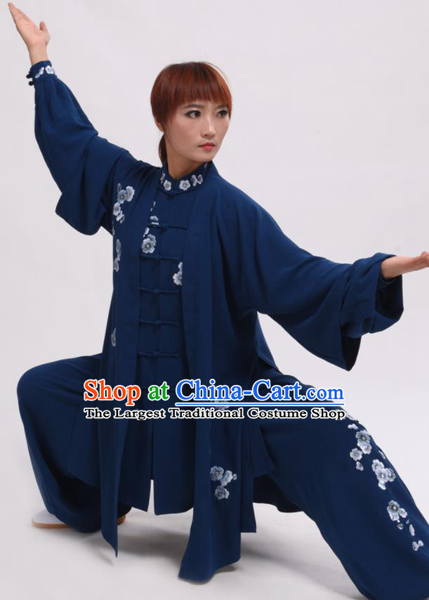 Chinese Traditional Tai Chi Deep Blue Costume Martial Arts Tai Ji Competition Clothing for Women