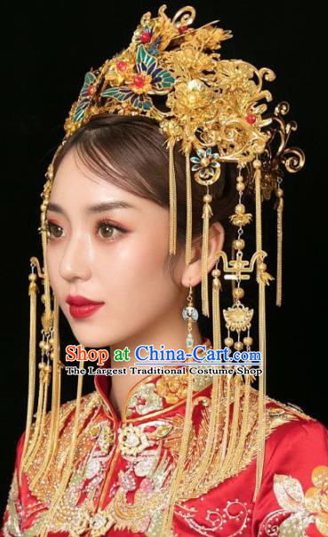 Handmade Chinese Ancient Bride Phoenix Coronet Hairpins Traditional Hair Accessories Headdress for Women