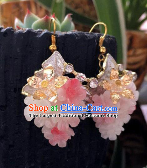 Chinese Handmade Hanfu Pink Earrings Traditional Ancient Palace Ear Accessories for Women