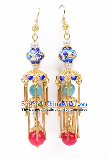 Chinese Handmade Hanfu Blueing Earrings Traditional Ancient Palace Ear Accessories for Women