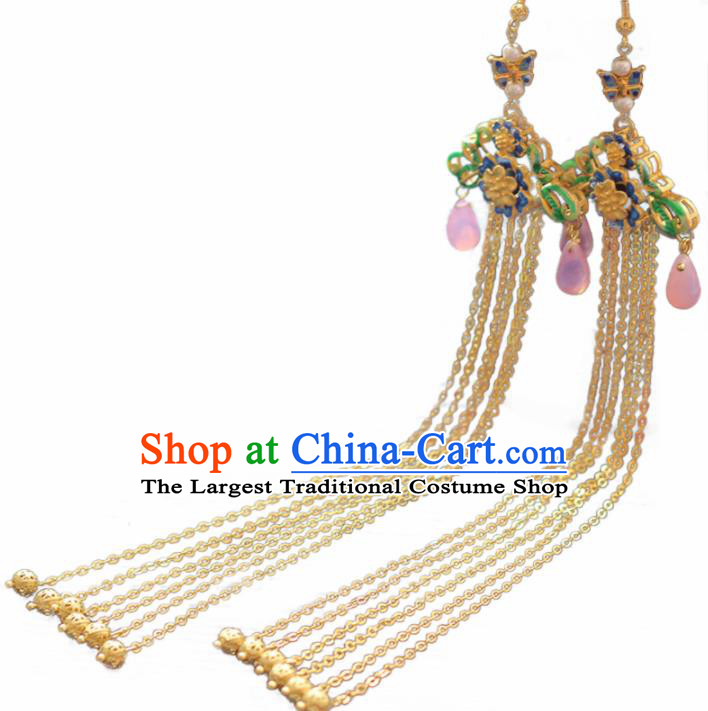 Chinese Handmade Hanfu Cloisonne Earrings Traditional Ancient Palace Ear Accessories for Women