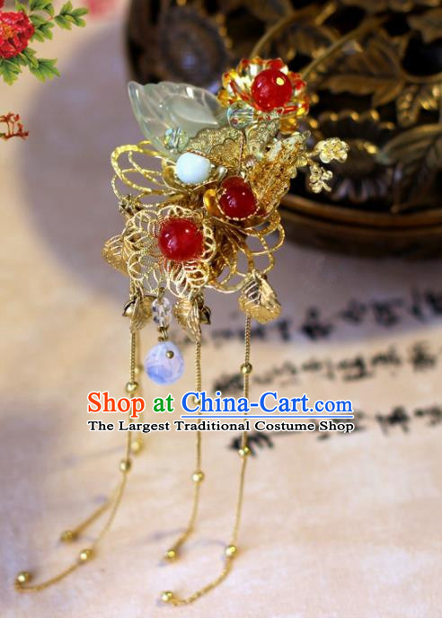 Handmade Chinese Ancient Palace Golden Tassel Hairpins Traditional Hair Accessories Headdress for Women