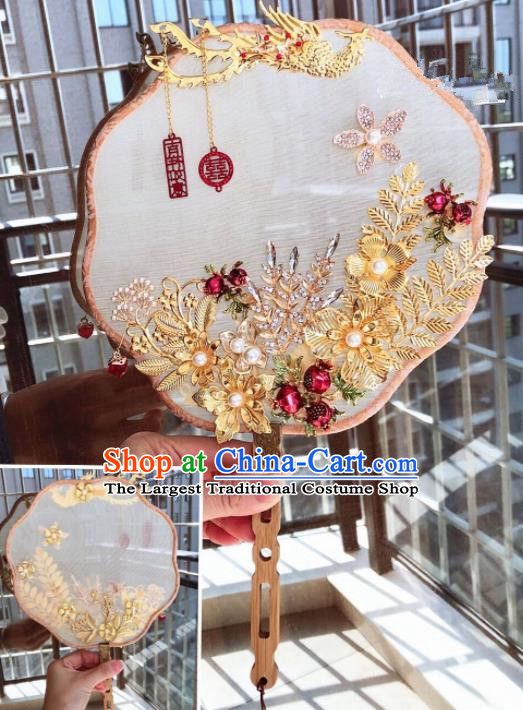 Chinese Handmade Bride Phoenix Palace Fans Wedding Accessories Classical Round Fan for Women