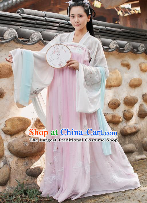 Chinese Traditional Tang Dynasty Historical Costume Ancient Aristocratic Lady Embroidered Hanfu Dress for Women