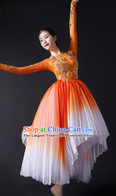 Chinese Traditional Chorus Orange Dress Modern Dance Stage Performance Costume for Women