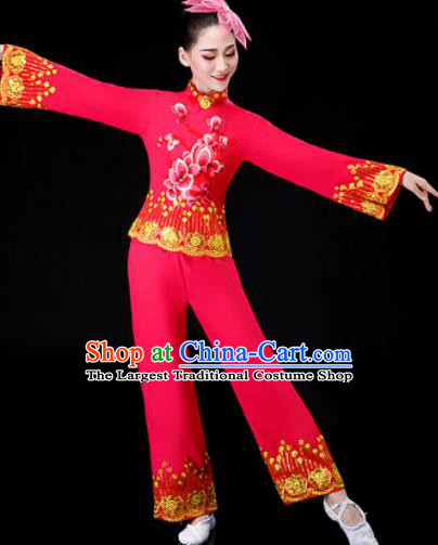 Chinese Traditional National Dance Clothing Folk Dance Yangko Dance Red Clothing for Women