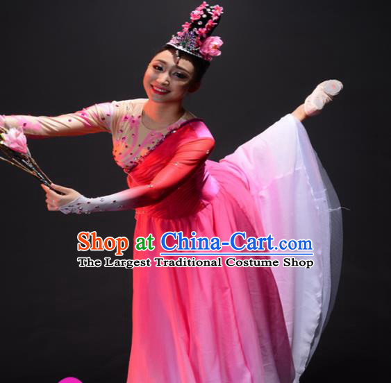 Chinese Traditional Classical Lotus Dance Costume Umbrella Dance Pink Dress for Women