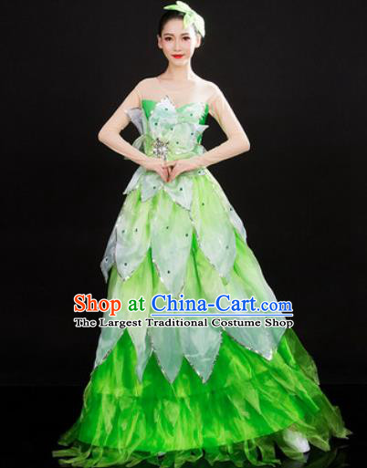 Chinese Traditional Spring Festival Gala Opening Dance Green Dress Peony Dance Stage Performance Costume for Women