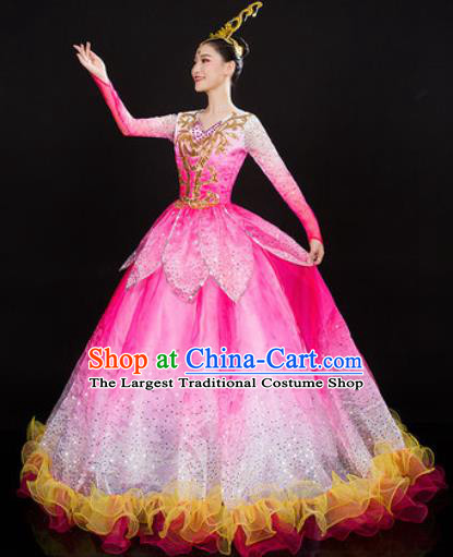 Chinese Traditional Opening Dance Pink Dress Spring Festival Gala Peony Dance Stage Performance Costume for Women