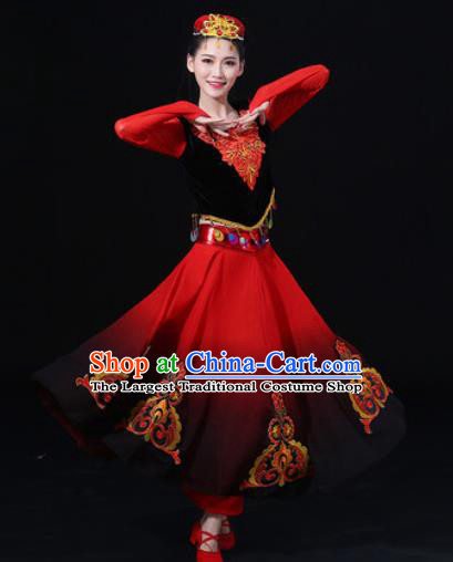 Traditional Chinese Uyghur Nationality Folk Dance Dress Uigurian National Ethnic Costume for Women