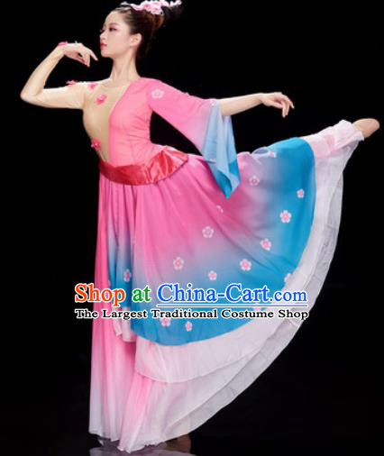 Chinese Traditional Umbrella Dance Pink Dress Classical Dance Stage Performance Costume for Women