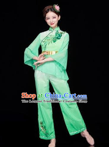 Traditional Chinese Folk Dance Stage Show Clothing Group Yangko Dance Green Costume for Women