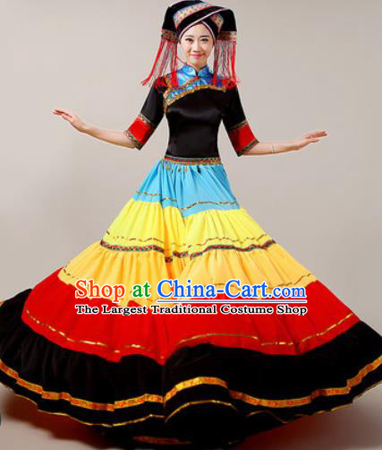 Traditional Chinese Yi Nationality Dress National Ethnic Folk Dance Costume for Women