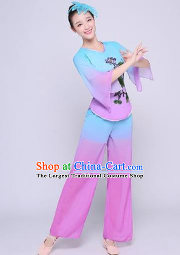 Chinese Traditional Folk Dance Fan Dance Light Purple Clothing Group Yangko Dance Costume for Women