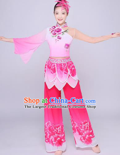 Chinese Traditional Folk Dance Lotus Dance Pink Clothing Group Yangko Dance Costume for Women