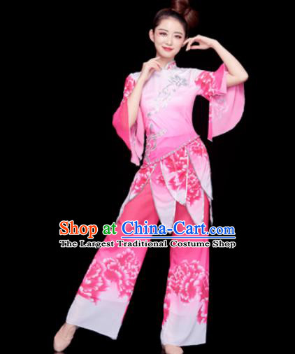 Traditional Chinese Spring Festival Folk Dance Pink Clothing Yangko Dance Fan Dance Costume for Women