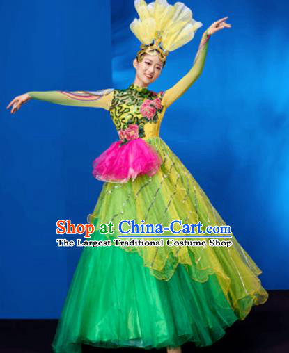 Chinese Traditional Opening Dance Chorus Bubble Dress Modern Dance Stage Performance Costume for Women