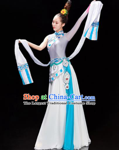 Traditional Chinese Zang Nationality Folk Dance Dress Tibetan National Ethnic Costume for Women