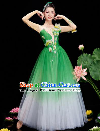 Chinese Traditional Opening Dance Chorus Deep Green Veil Dress Modern Dance Stage Performance Costume for Women