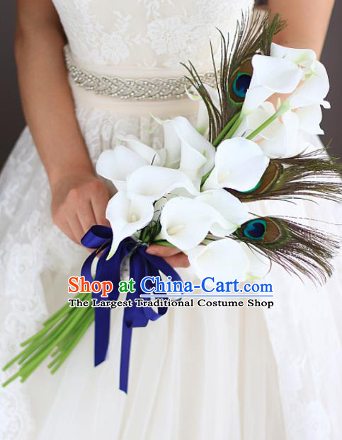 Top Grade Wedding Bridal Bouquet Hand White Common Callalily Bunch for Women