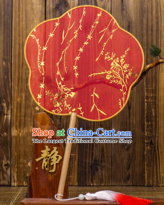 Chinese Traditional Wedding Red Plum Blossom Fans Classical Bride Palace Fan for Women