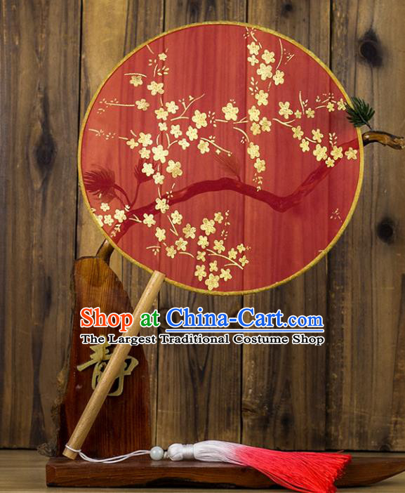 Chinese Traditional Wedding Round Fans Classical Bride Red Palace Fan for Women